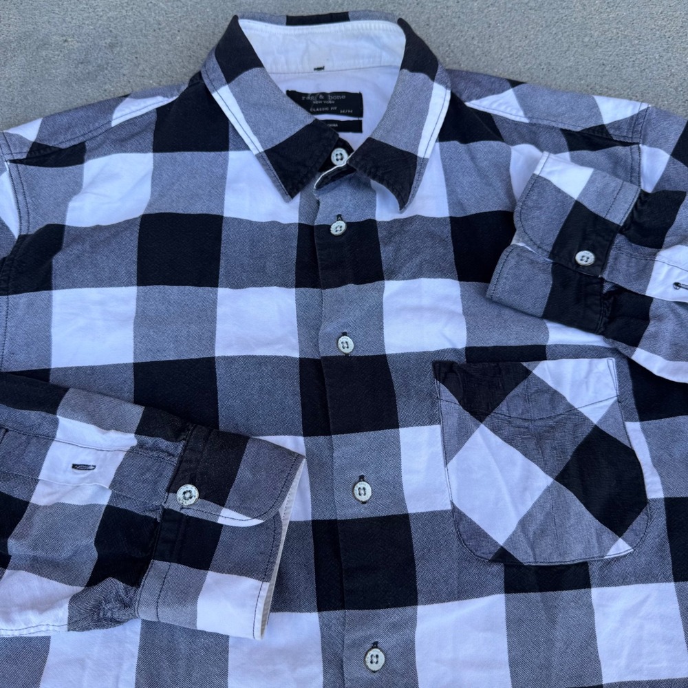 Rag & Bone Mens Classic‎ Fit Plaid Cotton Button Down Shirt Black M